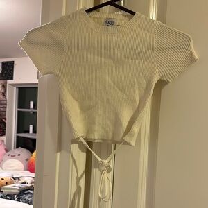 White Ribbed Knit Tie-Front Top